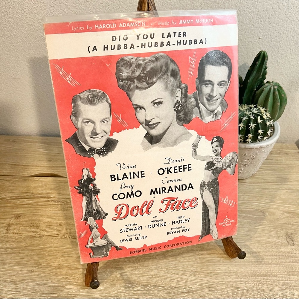 Vintage 1945 Doll Face Sheet Music “Dig You Later” Perry Como Movie